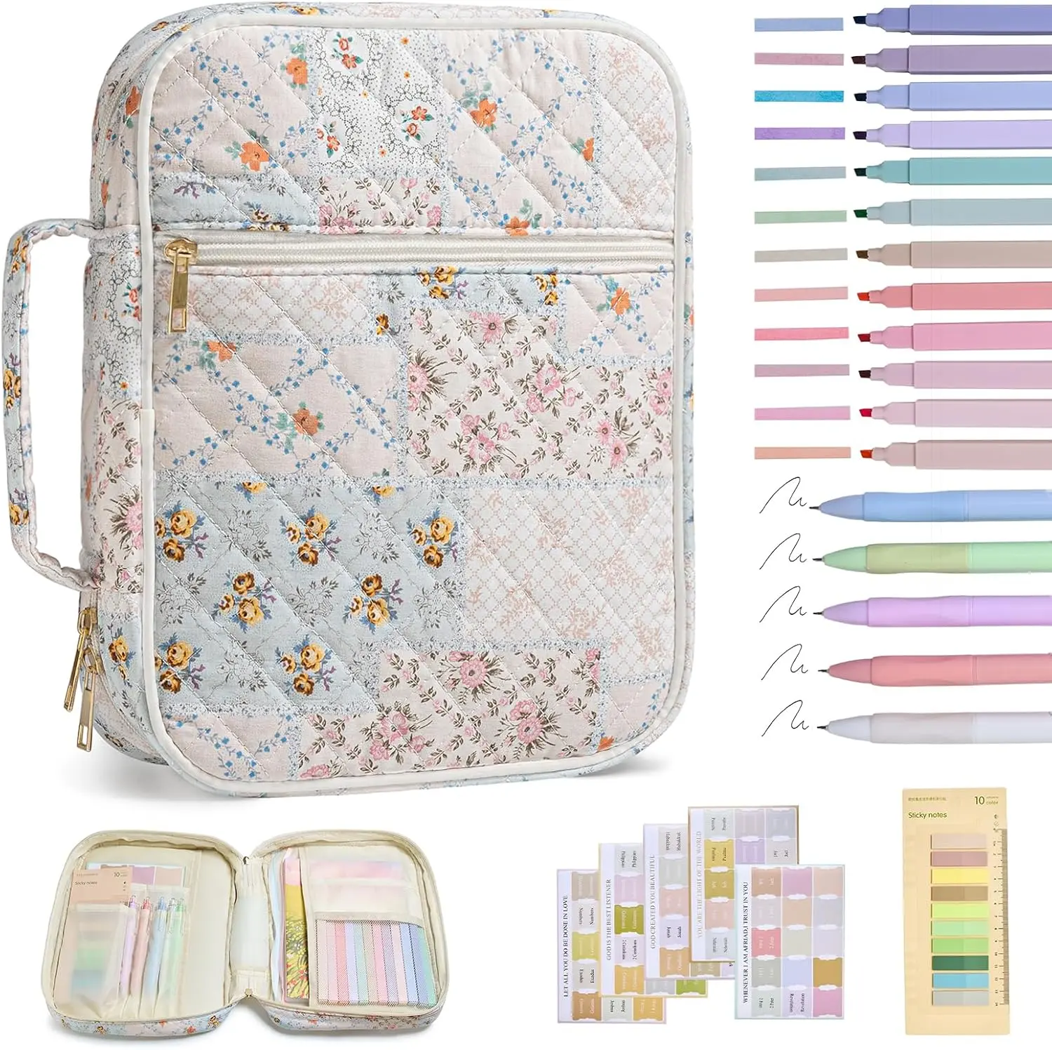 Bible Study Gift Set for Women - Complete 24-in-1 Kit Includes Everything: Portable Church Bag, Colored Pens, Index Tabs, Gel Pens, Notes & a Quilted Cosmetic Bag