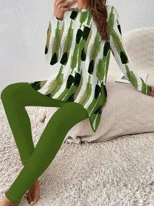 Two-piece Set Women's Tee & Skinny Pants, Casual Fashion Cozy Top & Trousers for Daily Outdoor Wear, Women's Clothing for Spring & Fall, Cozy Lounge Set