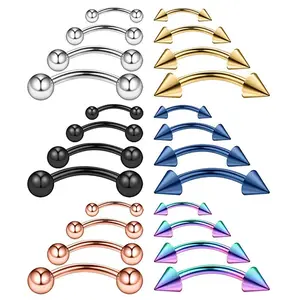 Stainless Steel Eyebrow Rings - Curved Barbell Piercing Jewelry for Eyebrow, Tragus, Cartilage Piercings