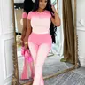 USBoutique Chic Women's 2 Piece Set Outfits Lounge Sets Ruched Short Sleeve Tops High Waisted Wide Leg Pants Tracksuit Sets