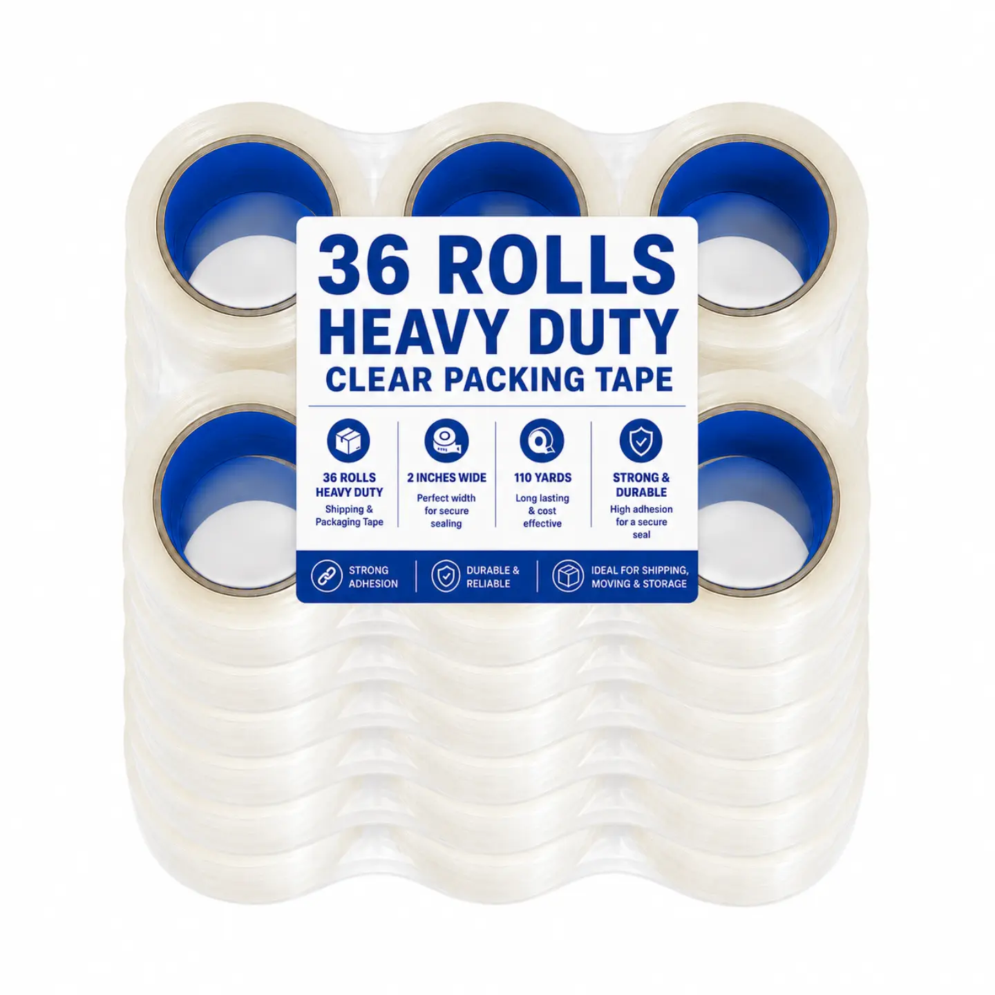 36 Rolls 2” x 110 Yards Clear Packing Tape (3960 Yards Total) 2 Mil Thick Premium Quality Heavy Duty Packing Tape Strong Adhesion High Tensile Strength for Moving Boxes Sealing Mailing Binding Warehouse Office Use Storage & Wrapping Packaging Shipping