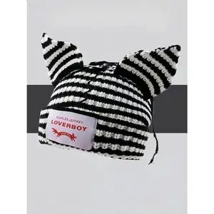 Cute Striped Cat Ears Beanie Hat, Casual Fashion Soft Comfortable Funny Hat for Fall & Winter, Warm and Stylish Beanies for Women & Men Spring Fall 2026