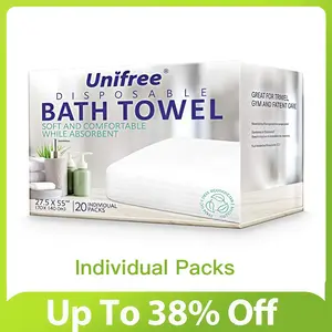 Unifree XL Disposable soft absorbent Bath Towels, 27.5" x 55", Thick & Superabsorbent, Individually Packed, 5 Ct, Ideal for Camping, Gym, Travel, Barber, Multi-Purpose Wipes business trip White