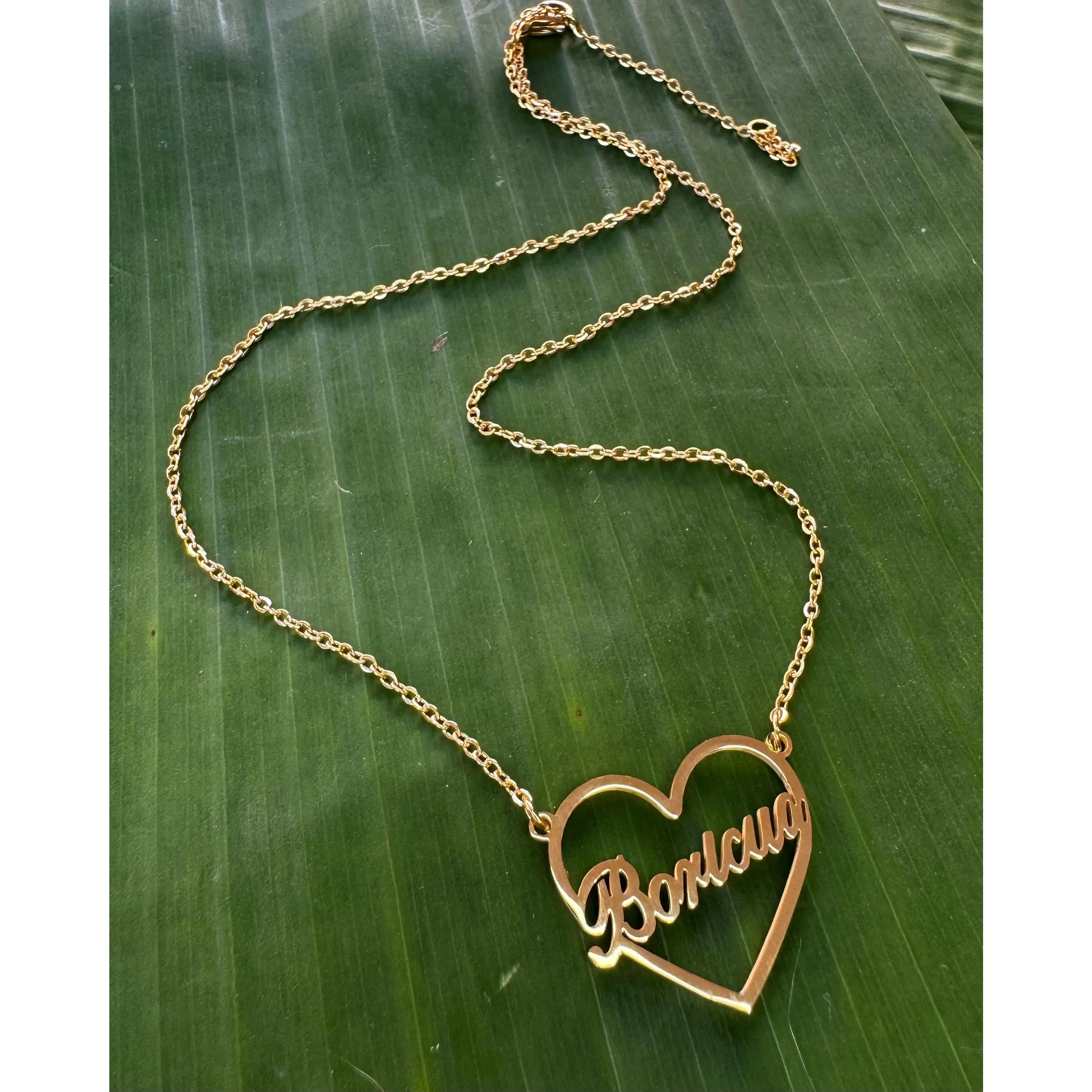 Boricua Stainless Steel Gold Necklace - Elegant Design with Gold Finish and Simple Chain