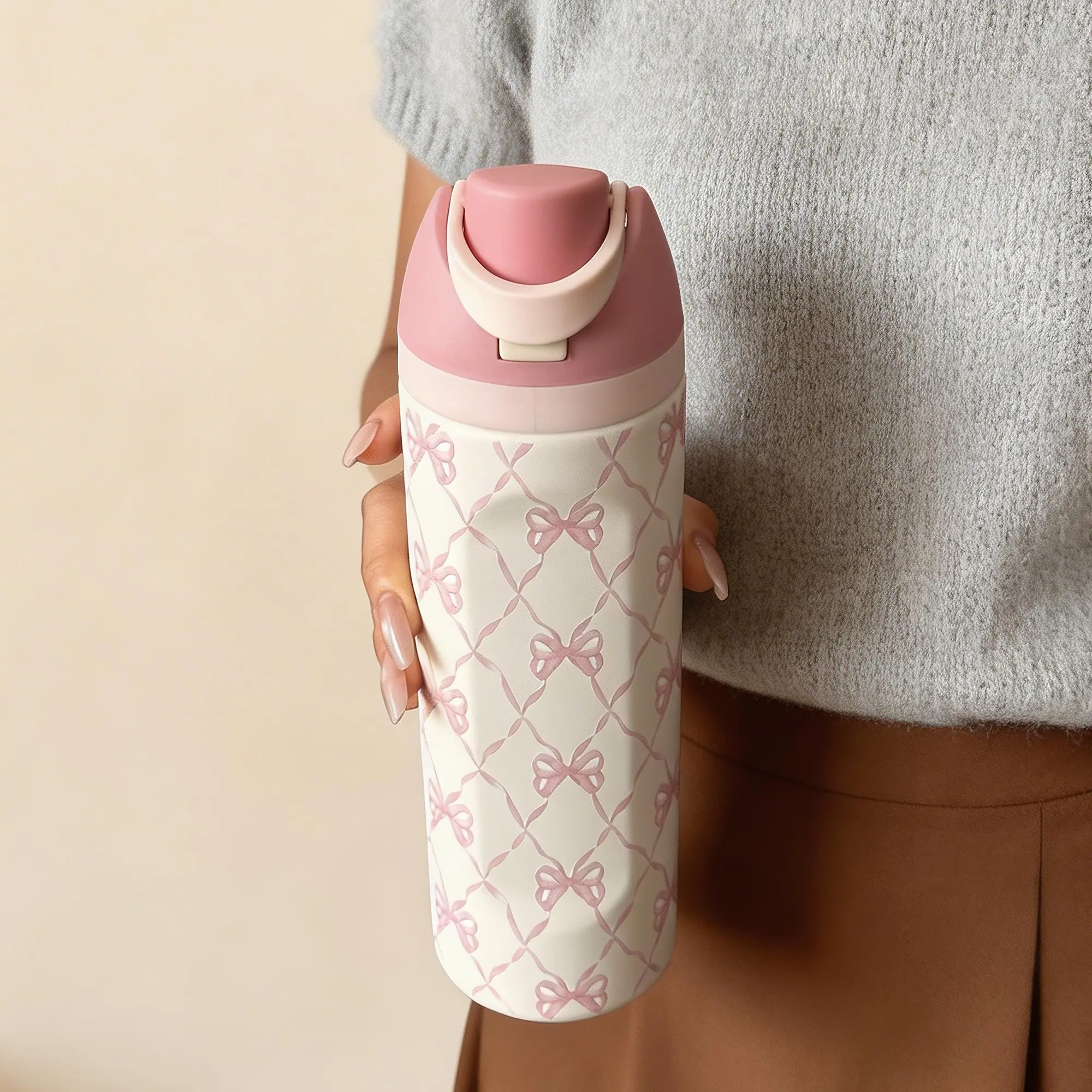 Double Layer Stainless Steel Insulated Cup, 24/32/40 Oz Butterfly Knot Design, Cold Retention Up to 24 Hours, Ideal for Outdoor & Travel Use, Vacuum Insulated Tumbler