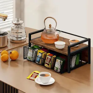 Multi-Functional Coffee Pod & Tea Bag Organizer with Slide-Out Compartment Drawer, Kitchen Organization Storage for Kitchen Counter & Office