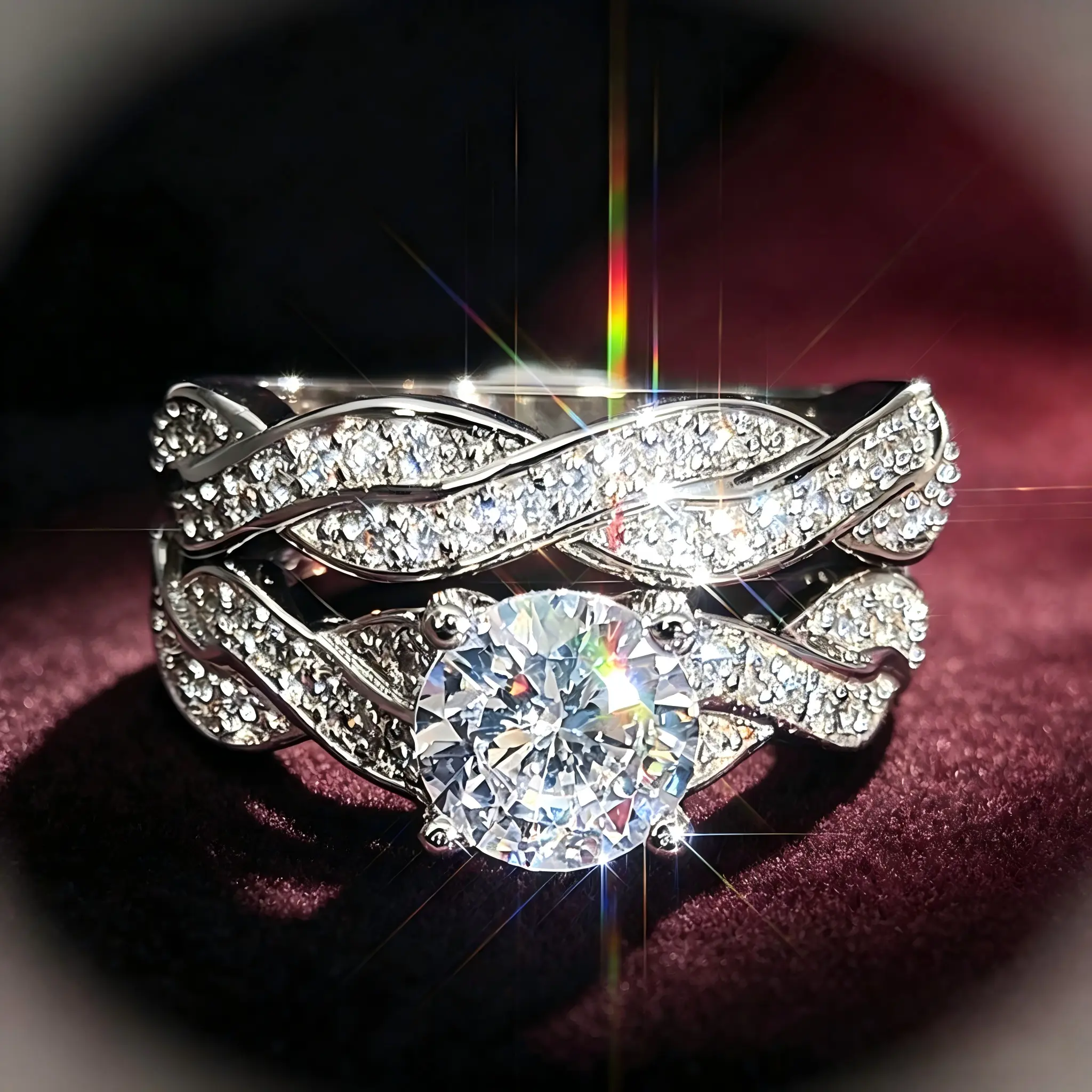 Classic Shiny 4-Fork Set Round Ring Cross Design Eternal Wedding Ring Women's Promise Ring Cubic Zirconia Stones Valentine's Day Gift