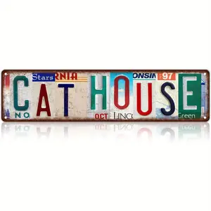 1pc Vintage Cat House Wall Decor Street Signs Metal Aluminum Signs 16 x 4 Inches