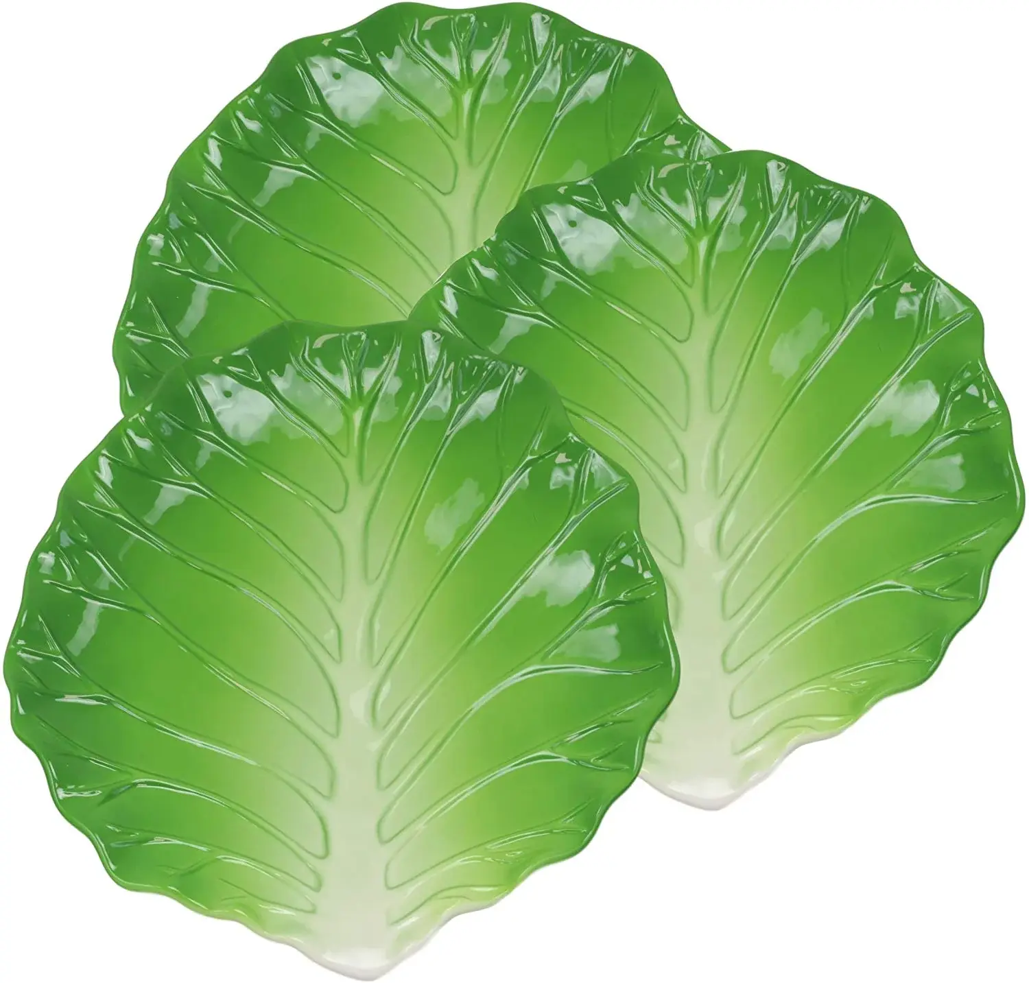 Ebros 12in High-Temp Fired Porcelain Cabbage Leaf-Shaped Serving Plate Set (3 Plates) for Home Decor & Serving, Three Plates