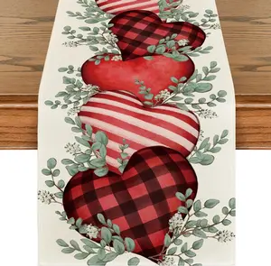Eucalyptus Hearts Valentine's Day Table Runner, Holiday Kitchen Dining Table Decoration for Home Party Indoor 13x72 Inch