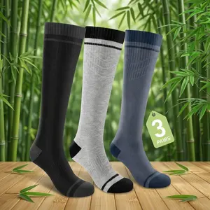 Compression Socks for Women & Men (3 Pairs) - 15-20 mmHg Knee High Support Socks Made of Bamboo Viscose for Nurses, Travel, Pregnant, Varicose Veins, Running, Sports, Edema Relief, Breathable Comfortable Medical Grade Support Stockings