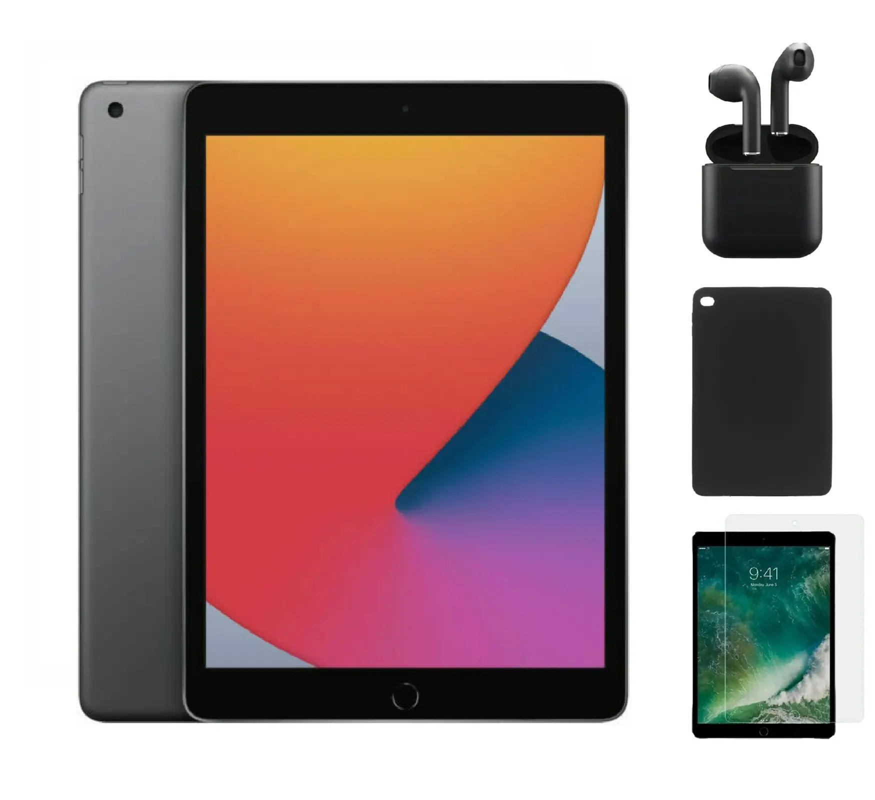 Refurbished iPad 8th Gen (WiFi)-Good Condition with Case, Wireless Earbuds,Tempered Glass Screen Protector & 1 Year Warranty