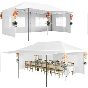 10x20Ft Heavy Duty Folding Canopy Canopy Tent – 420D Oxford, 5 Removable Sidewalls, PE Windows, Waterproof UV50, Portable Patio Awning for Parties, Events – 3x6m Pointed Ceiling