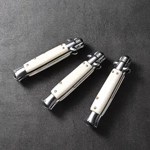 Vintage Folding Pocket Cutlery - Smooth White Handle with Brass Accents, Classic Side-Opening Design, Collectible EDC Kitchen Display Piece