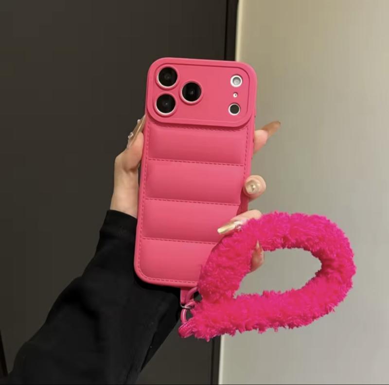 Jacket Furry Lanyard Case for iPhone 17 Series Plush Wrist Strap Winter Cover