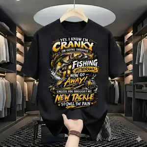 Cranky Fishing Withdrawal T-Shirt, Funny Bass Fisherman Graphic Tee, Fishing Lover Gift Shirt for Men Women, Casual Outdoor Fishing Top, 100% Cotton