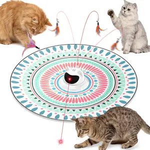 3 in 1 Automatic Interactive Cat Toy, Cat Laser Pointer Toy with Random Trajectory, Hide and Seek Moving Feather, Rechargeable Electronic Teaser Wand for Bored Indoor Cats