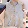 Women's Solid Color Button-Front Fitted Sweater Vest, Casual Knitted Vest, Basic Casual Minimalist Sleeveless Round Neck Knitwear for Summer Daily Wear, Fashion Women's Old Money Style Knit Tank Top