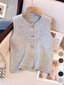 women's solid color button front sweater vest, casual sleeveless round neck knitwear for summer, fashion women's knit clothing for daily wear, tops, tank top
