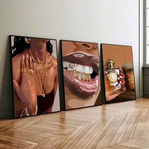 Set of 3 Luxury Black Woman Art, Black Girl Room Decor, Printable Home Décor