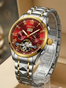 A Men's 2025 New Waterproof Luminous Hollow Advanced Multi functional Fully Automatic Mechanical Elegant Round Dial Watch