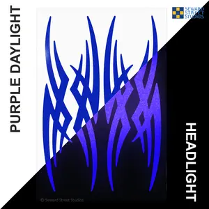 Set of 4 Reflective Purple Tribal Helmet Stickers Kit, Skinny Motorcycle 3M Transfers, Thin Tribal Bike Reflector Sheet / #877R-Purple