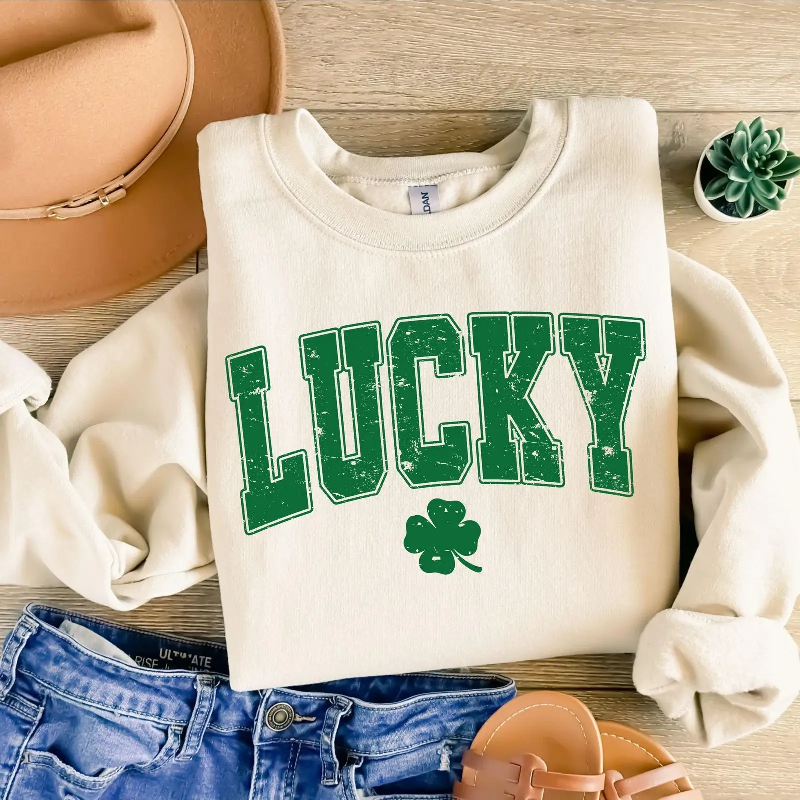 Lucky Varsity Sweatshirt, St. Patrick's Day Sweatshirt,  Retro Shamrock Sweater, Retro St Patricks
