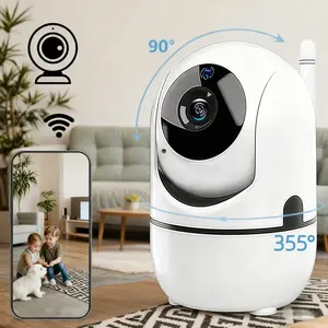 Indoor Cameras for Home Security, 2.4GHz WiFi, 355-Degree Pan-Tilt, Built in Spotlight, Human Auto Tracking, Siren, Pet/Dog/Baby Camera with Phone