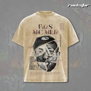 Mac Miller Faces Vintage Washed T-Shirt, Fragmented Portrait Graphic Tee with Tracklist Design, Oversized Black Heavyweight Streetwear Shirt for Men Women Music Fans