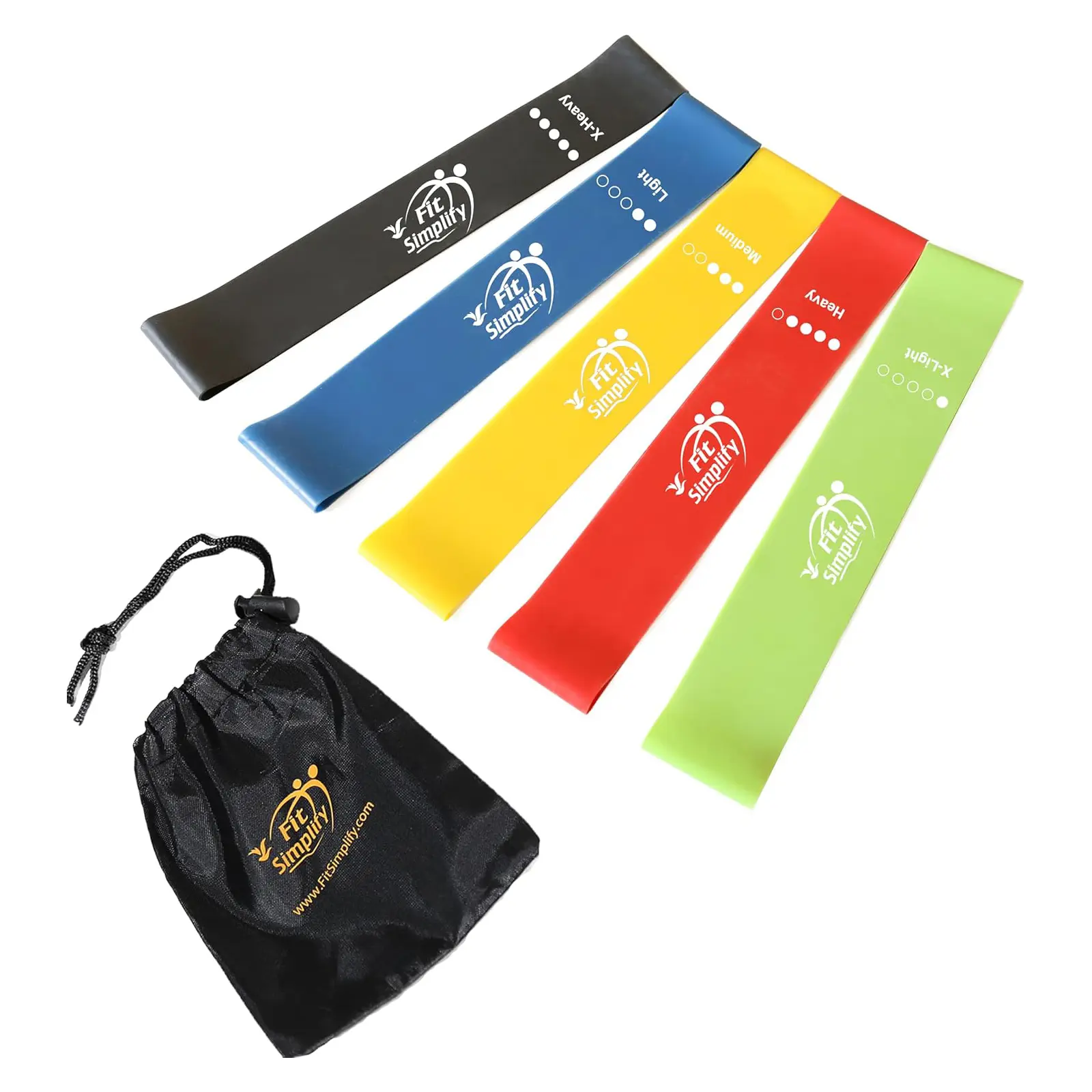 Fit Simplify Resistance Loop Exercise Bands with Instruction Guide and Carry Bag, Set of 5