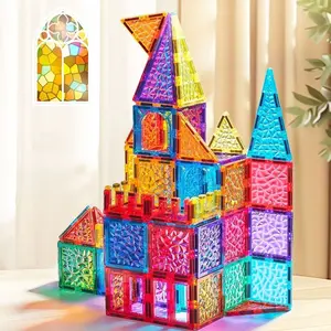 [Upgraded & Jumbo Set]60/100PCS,Diamond Glow Magnetic Tiles,MagnetBuilding Blocks Cubes ConstructionStacking Educational Assembly ToyPreschool STEM Play Creative Playboard forToddler Kids Ages 3+,Kids Toys Christmasgift for 3 4 5 6 Year Old,