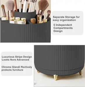360 Degree Rotating Makeup Brush Holder Organizer Detachable Design 5 Slot Make up Brushes Cup for Cosmetics and Pencil Pen Organizer for Desk Makeup Organizer Skincare Storage for Vanity（Black）
