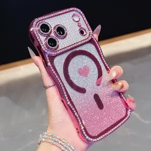 Exquisite glitter frame, diamond-covered waist and magnetic mobile phone case, exquisite design for iPhone17161514Por Max, lens protection, all-inclusive protection, anti-collision, anti-fall and anti-yellowing