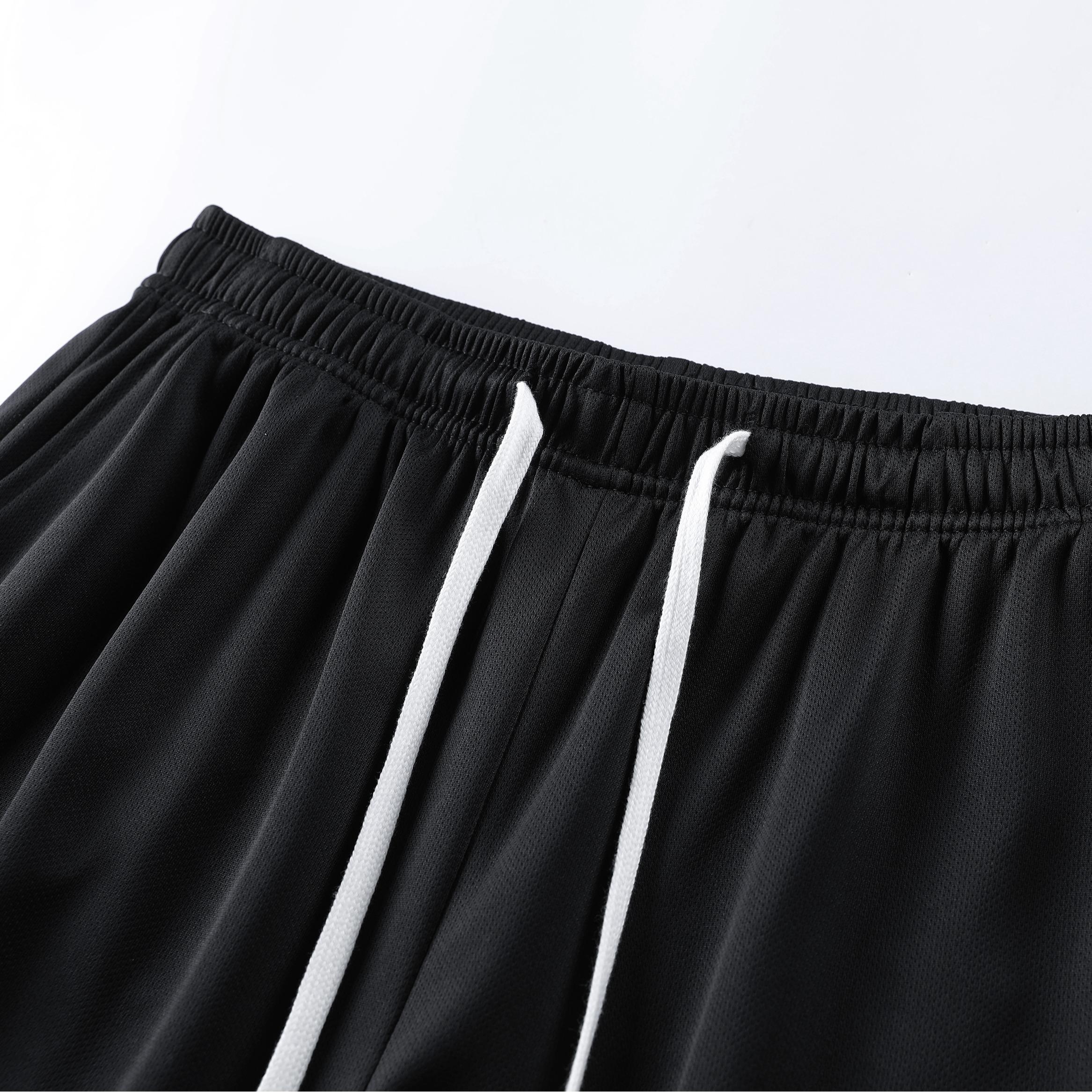 Men's Drawstring Basketball Shorts - Casual Summer Outdoor Sports & Gym Training Wear, Black & White Design with Pockets, Comfortable Fabric for Active Lifestyl