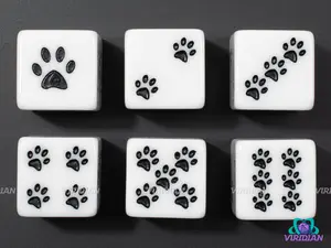 Pawprint Pips (Set of 6) | White or Black, Pawprints, Cat/Dog/Animal | Acrylic D6s (6)