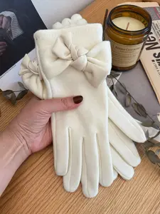 Women's Winter Faux Cashmere Bow Gloves, Warm Touchscreen Outdoor Cycling Driving Gloves, Cute Sweet Style