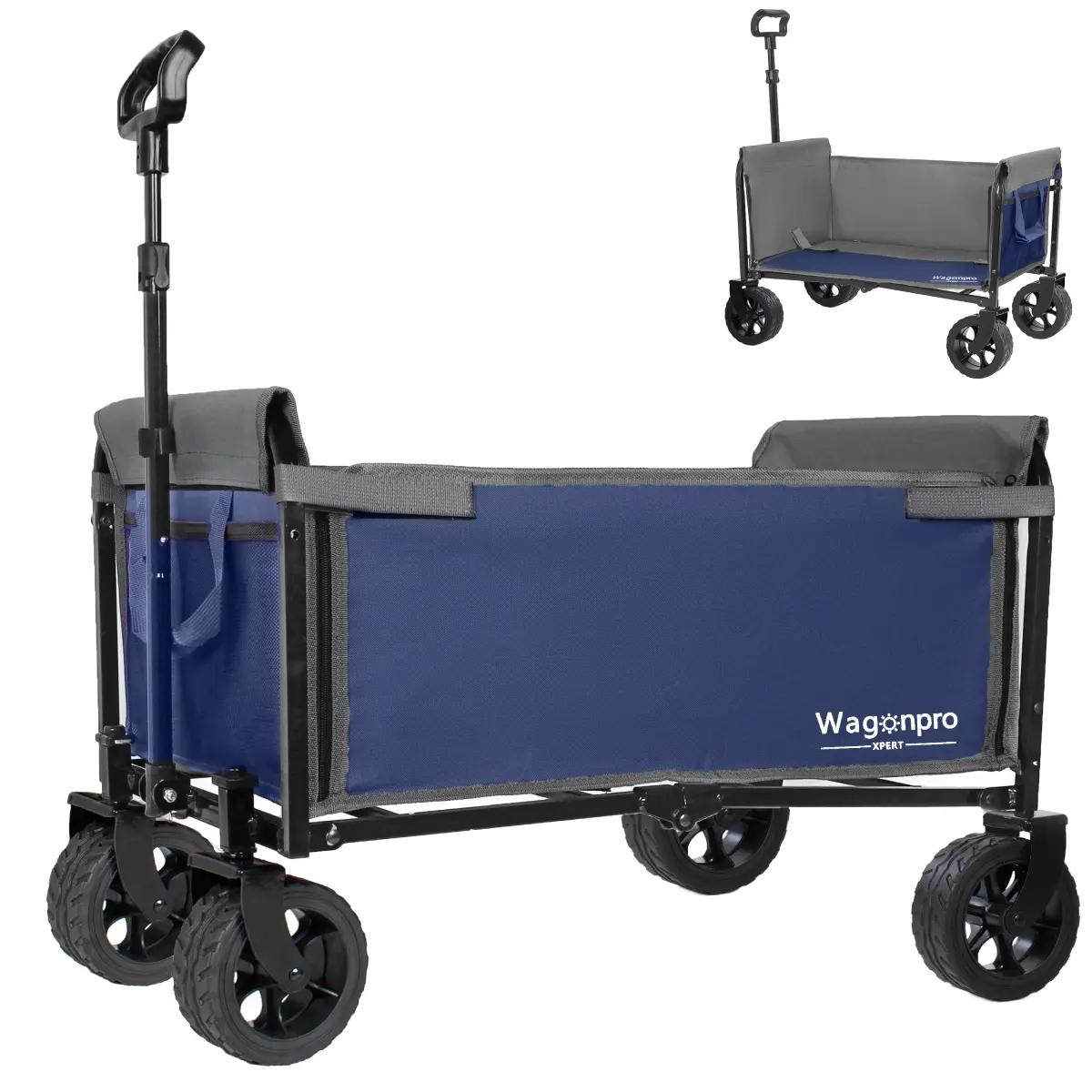 wonderfold wagonsAobtkelUpgraded 5*2" Wide Wheels, All-in-One Convertible Folding Trolley with Full-Side Opening & Dog Leash, Versatile Seating & Storage, 220Lbs Capacity for Camping, Beach, Shopping, Dark blue#Summervibes