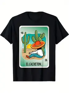 Unisex Black Cactus Sombrero Graphic TShirt in Cotton Casual Summer Streetwear Perfect for Outdoor Activities and Cycling