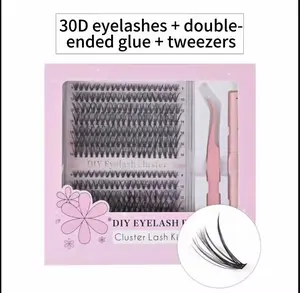 DIY Eyelash Extension Basic Kit 30D Natural Look 3 Pieces Includes 30D Lashes Double-Ended Glue & Tweezers for Everyday Wear