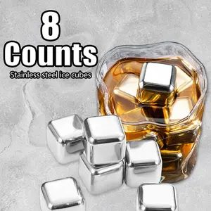 8 Counts Whiskey Stones，Stainless Steel Whiskey Chilling Rocks with Tongs Stainless Steel  Metal Ice Cubes, Reusable Chilling Rocks，Gift Set for Men Dad, Boyfriend, Cocktail Bar,  Anniversary