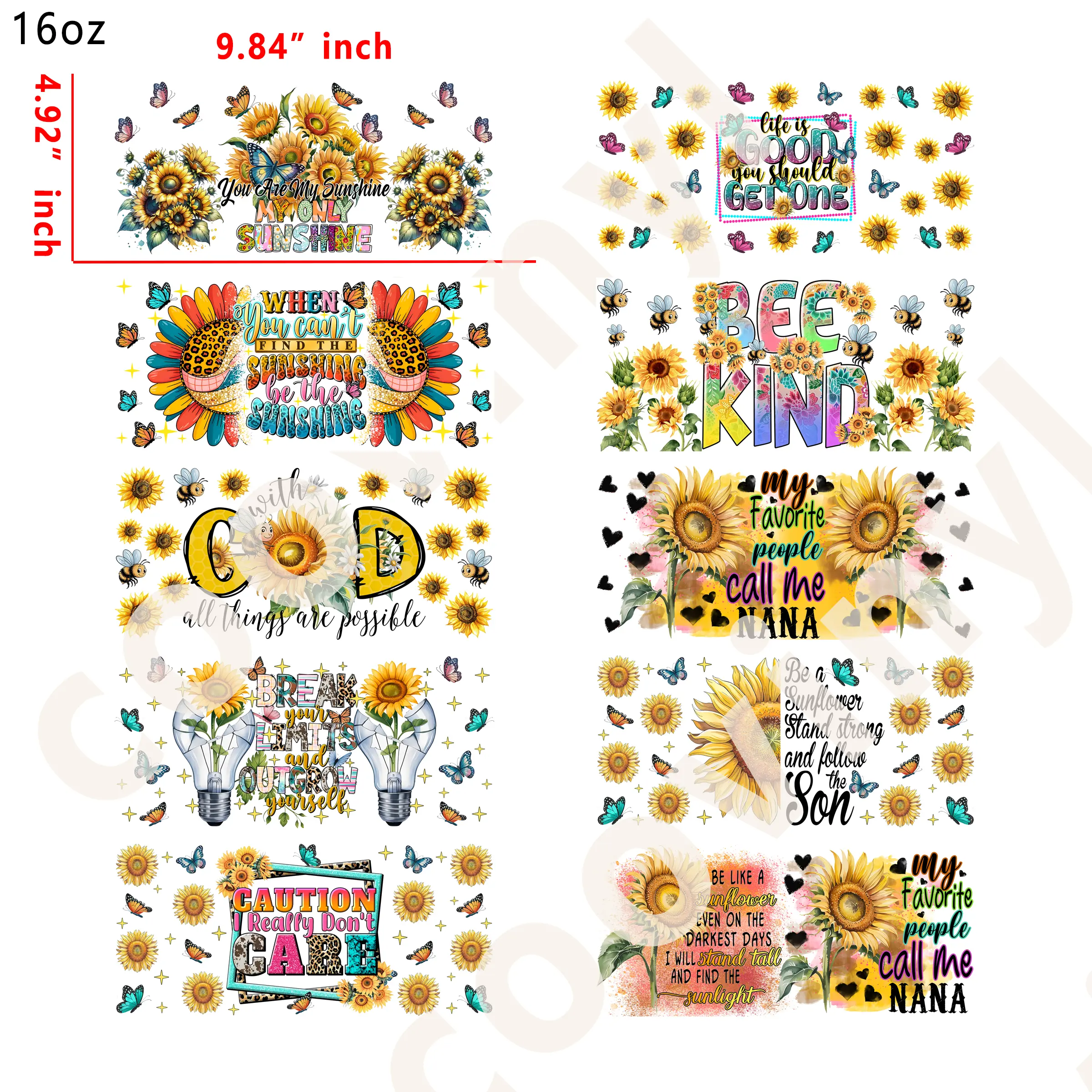 (X7) 20pcs sunflower 16OZ Tumbler Cup Wraps, Waterproof Fade-Resistant Decal Stickers, Vivid HD Print with Strong Adhesion, Customizable Transfers for Glass Cups, Mugs & Smooth Surfaces, DIY Art Craft Supplies