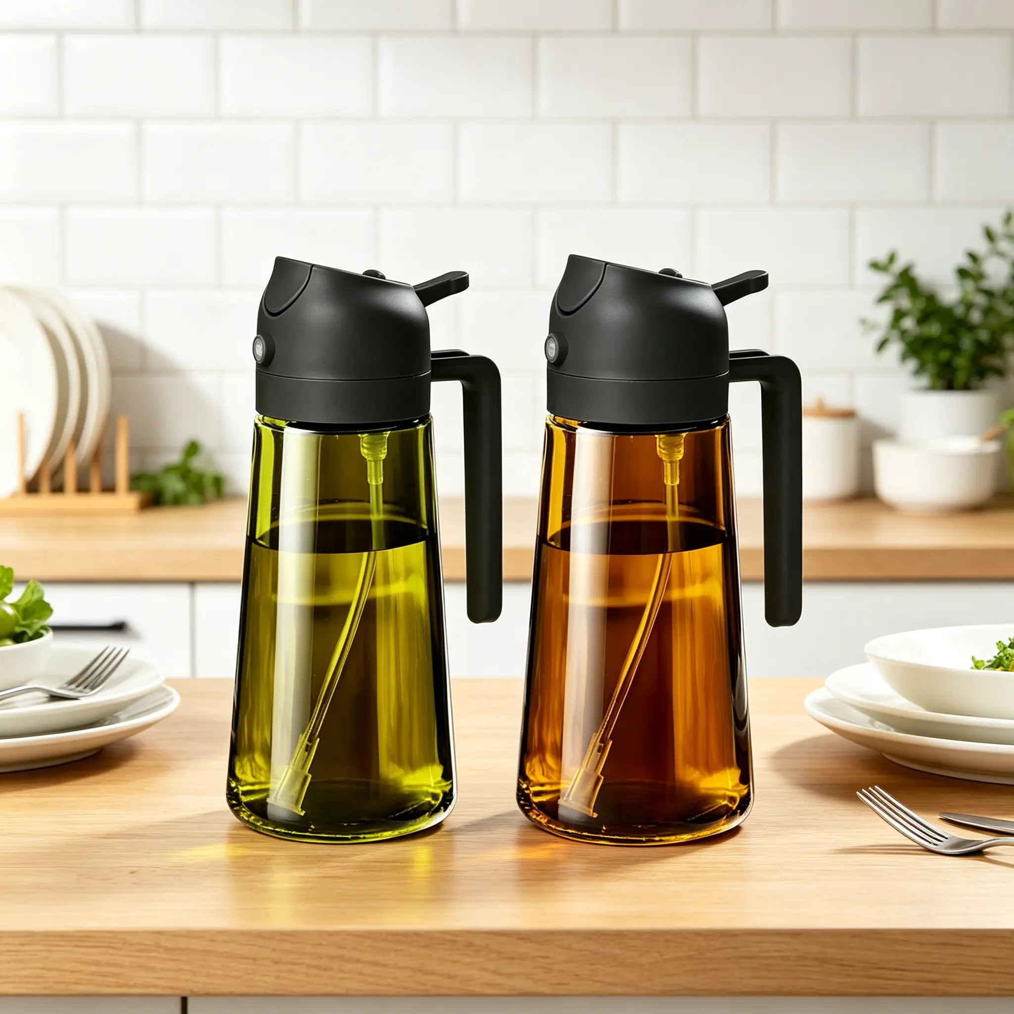 Modern Glass 2-In-1 Oil Dispenser (400ml Single Pack) - Handheld Handle, Dual-Use Oil Pourer & Fine Mist Sprayer, 2-In-1 Functionality Essential Utensil for Home Cook, Perfect for Home Cooking & Baking Kitchen Gadget
