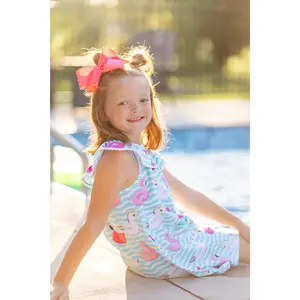 Pool Party Floatie Print Ruffle Neck Knit Dress with Pockets