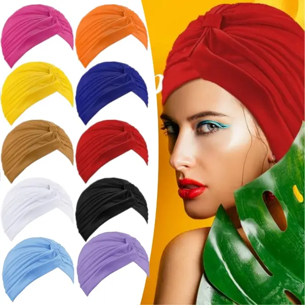 Women's 10-Piece Stretchy Solid Headscarf, Pre-Tied Multifunctional Chemo Turban Beanie Skull Cover Cap for Hair Loss, Bathroom & Shower Supply