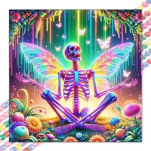 5D DIY Full Drill Round Diamond Painting Kit - Crafts, Skull, Colorful Butterfly Mosaic Canvas DIY Wall Art, Home Wall Decoration