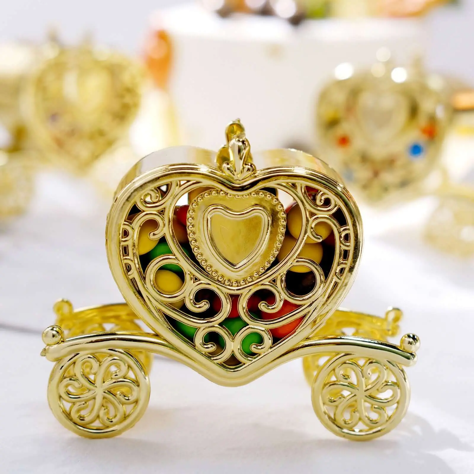 12-Pack Gold Princess Heart Shaped Carriage Candy Containers, 4" Size 4 Inches Themed Gift Box for Party Favors & Treats, Office Stationery Supplies Beautiful Gift Packaging Box, Beautiful Gift Box, No Assembly Required