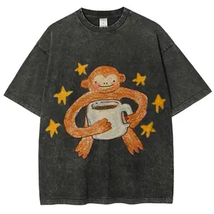 Star Monkey Vintage Washed Tee | Distressed Colorful Graphic Unisex Streetwear Shirt, Natural Theme Casual Top, Valentine's Day Gift Hoodie Alternative