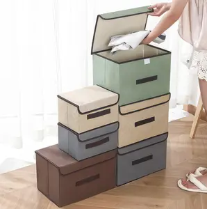 Fabric foldable storage boxes [2-pack] Large and small foldable storage boxes with lids for bedroom and office use.