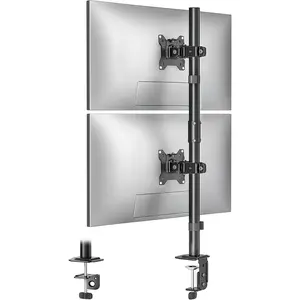 Vertical Dual  Mount, Stacked Desk Stand for Two 17-32 inch Screens, Full Motion Arm with Tilt, Swivel, Rotation, Supports 22 lbs per Side, C-Clamp/Grommet Base, VESA 100x100mm