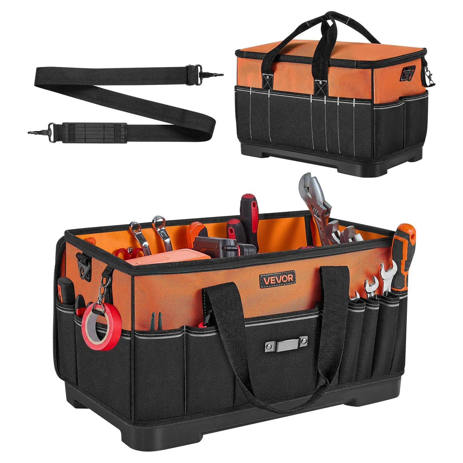 VEVOR 19.1 in Oversized Tool Bag, 1680D Polyester 33-Pocket Organizer with Water-Resistant Base, Zipper, Adjustable Shoulder Strap, Comfortable & Long-Lasting for Construction, Home Tool Storage, Husbands